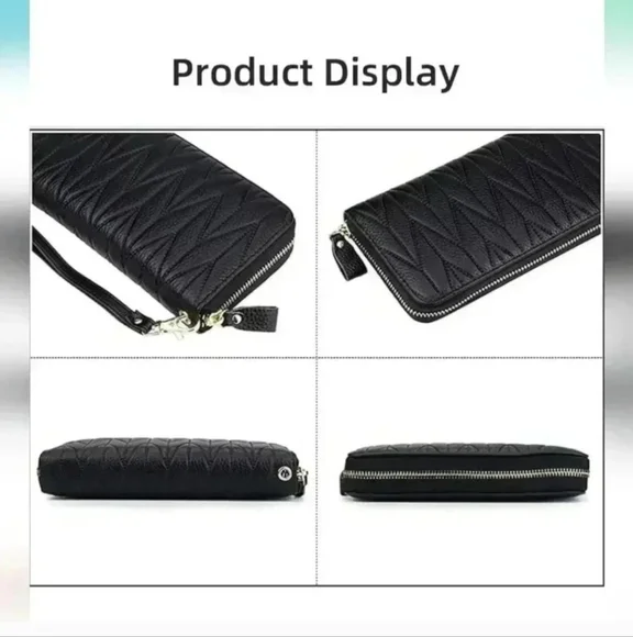 Genuine Leather Womens Wallet Card Holder Large Wristlet Clutch (Purple) NWOT - Picture 6 of 11